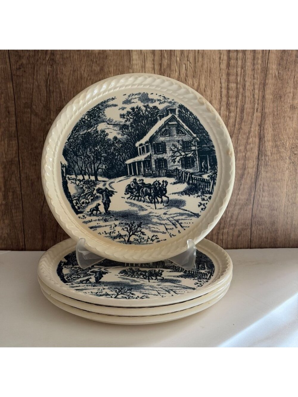 Vintage Royal China Currier & Ives American Homestead Winter 4 Salad Plates 7.75